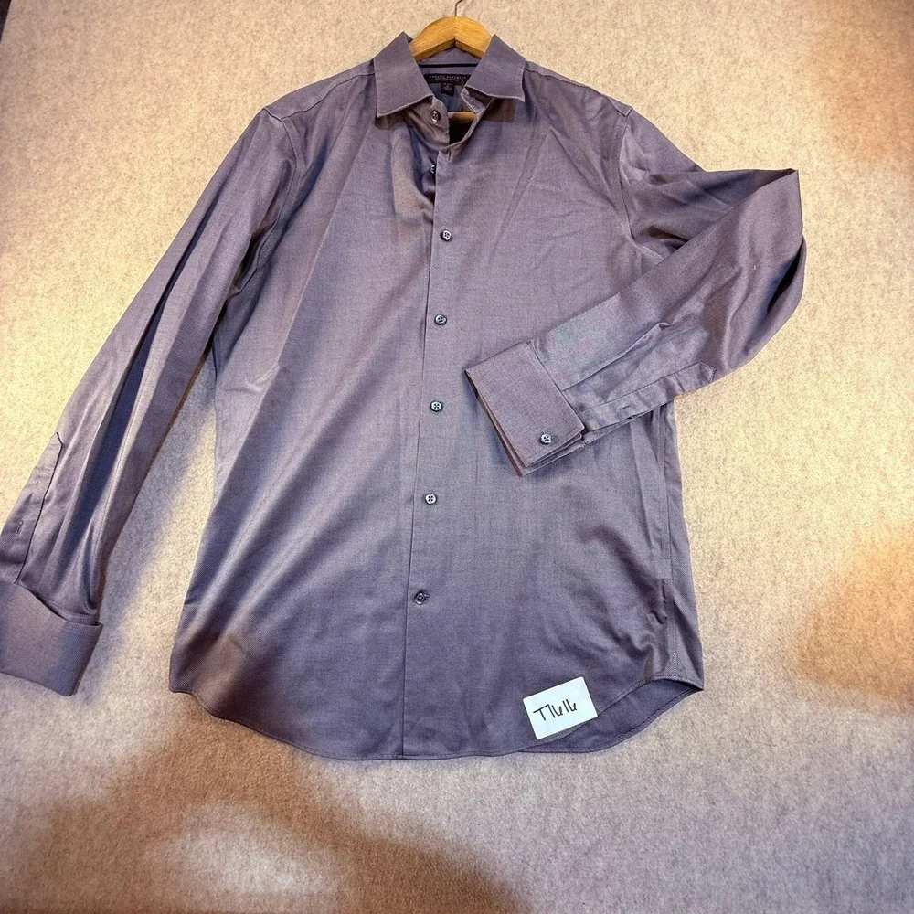 Banana Republic Mens Non Iron‎ Slim Fit Dress Shirt Purple Micro Pattern Size M